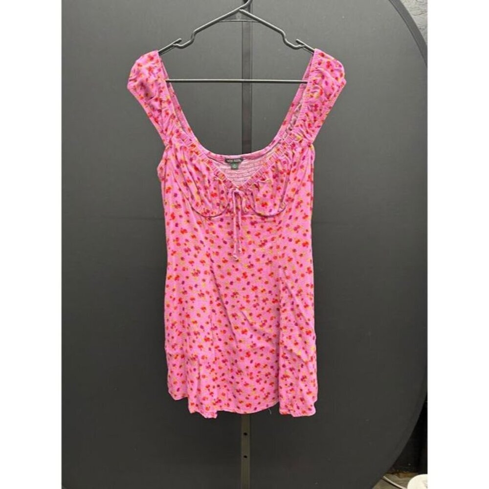 Wild Fable Pink and Red Rose Floral Sweetheart Puff Sleeve Mini Dress